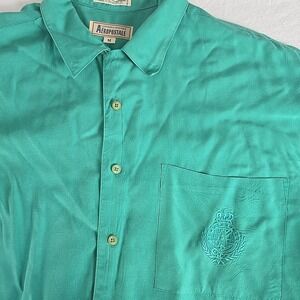 Aeropostale Men's VTG Loop Collar Button Up Camp Shirt Medium Teal Preppy 90s